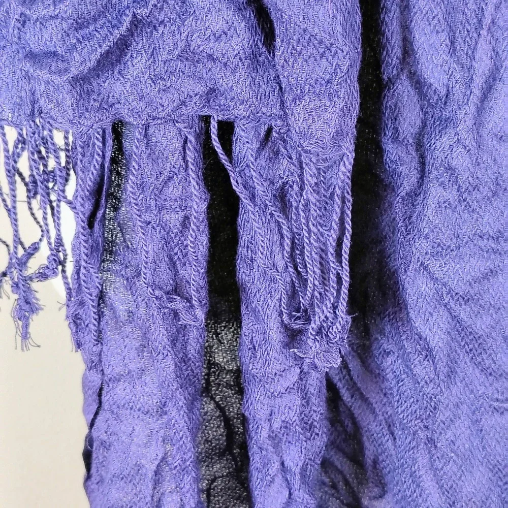 World Market Purple Chevron Crinkle Scarf 100% Rayon Fringe Trim 34x80‎ NWT